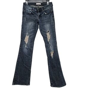 Vintage 2.1 Denim Low Rise Bootcut Jeans Y2K Distressed Dark Wash Size 27